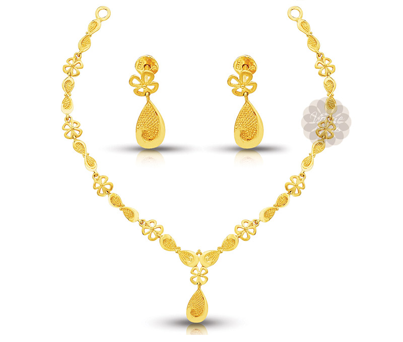 Vogue Crafts & Designs Pvt. Ltd. manufactures Stylish Floral Gold Necklace with Earrings at wholesale price.
