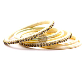 Vogue Crafts and Designs Pvt. Ltd. manufactures Cream Silk Thread and Rhinestone Bangles at wholesale price.