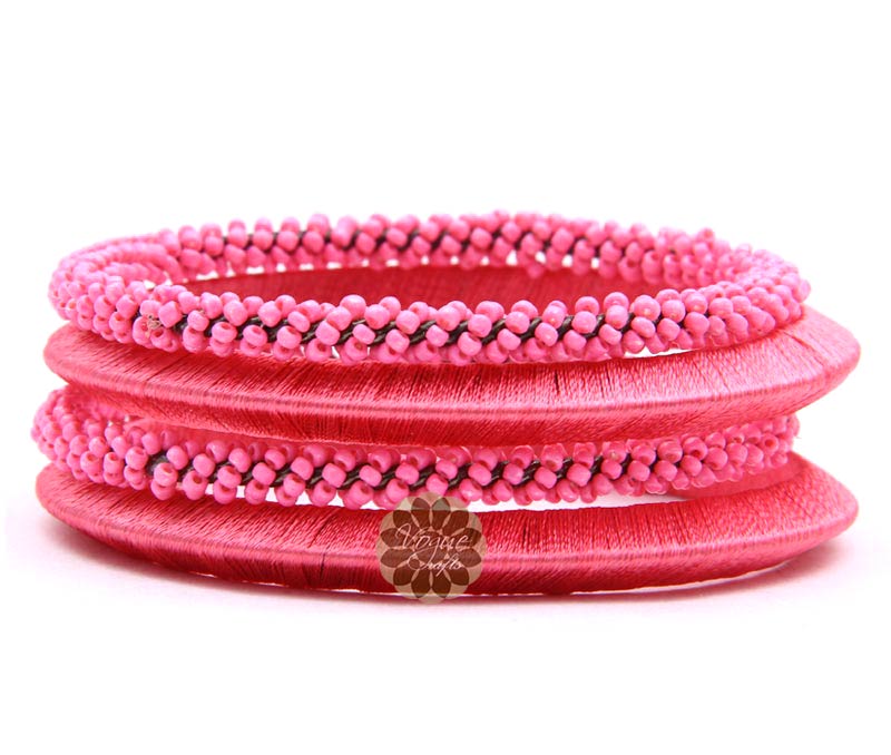 Vogue Crafts & Designs Pvt. Ltd. manufactures Beaded Pink Bangle Stack at wholesale price.