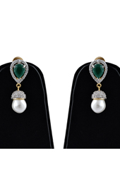 Brass American Diamond Earrings with Emerald