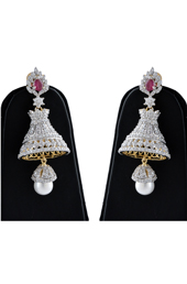 Dangler Brass earrings with Pearl and Rubi