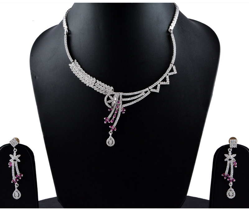 Vogue Crafts & Designs Pvt. Ltd. manufactures American Diamonds Dark Pink Necklace Earrings set at wholesale price.