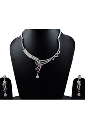 American Diamonds Dark Pink Necklace Earrings set