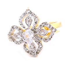 Vogue Crafts and Designs Pvt. Ltd. manufactures Four Leaf Gold Plated Stoned Ring at wholesale price.