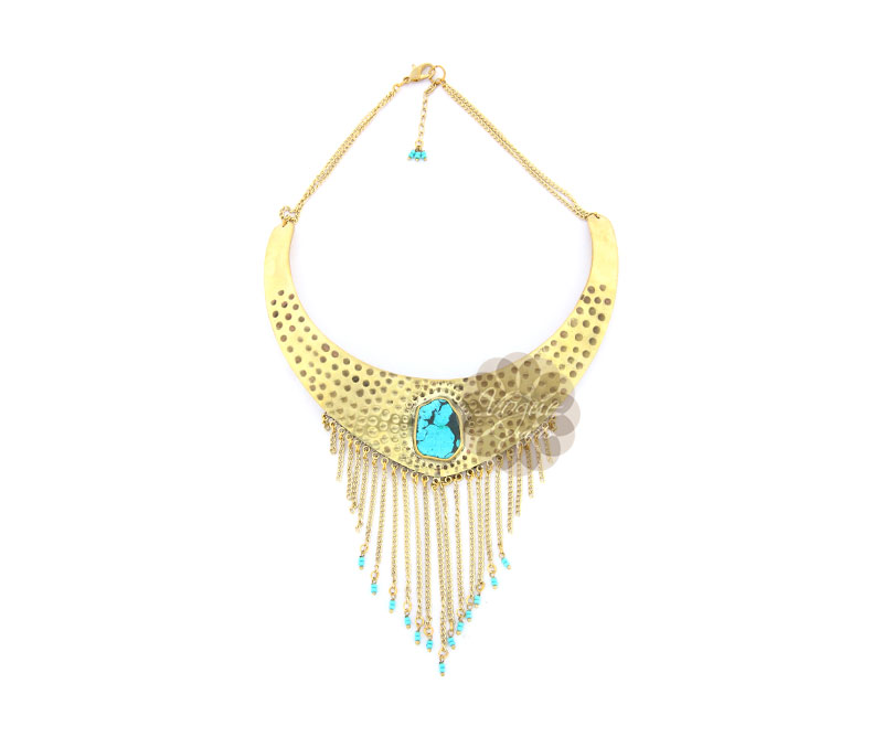 Vogue Crafts & Designs Pvt. Ltd. manufactures Turquoise Stone Textured Metal Necklace at wholesale price.