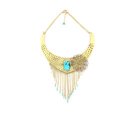 Vogue Crafts and Designs Pvt. Ltd. manufactures Turquoise Stone Textured Metal Necklace at wholesale price.