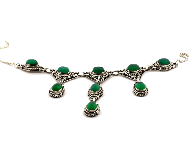 Vogue Crafts & Designs Pvt. Ltd. manufactures Green Stone Drop Silver Necklace at wholesale price.