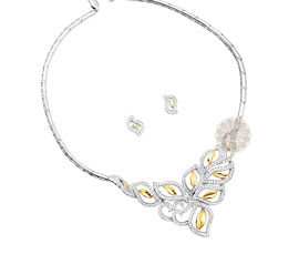 Vogue Crafts and Designs Pvt. Ltd. manufactures Yellow Stone Silver Necklace with Earrings at wholesale price.