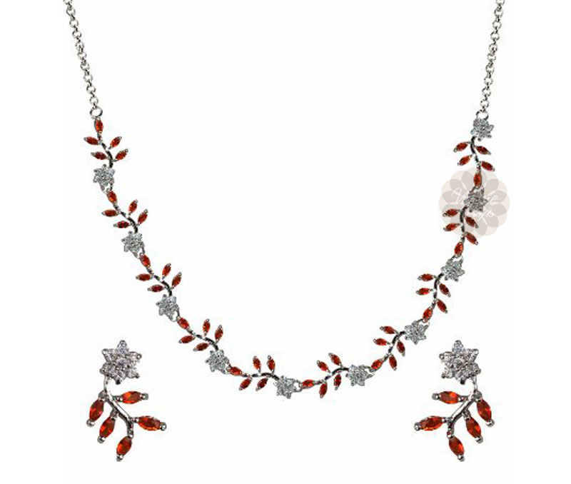 Vogue Crafts & Designs Pvt. Ltd. manufactures Floral Silver Necklace with Earrings at wholesale price.