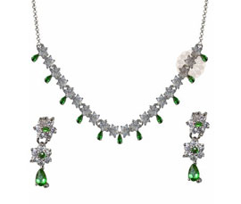 Vogue Crafts and Designs Pvt. Ltd. manufactures Green Stone Silver Necklace with Earrings at wholesale price.