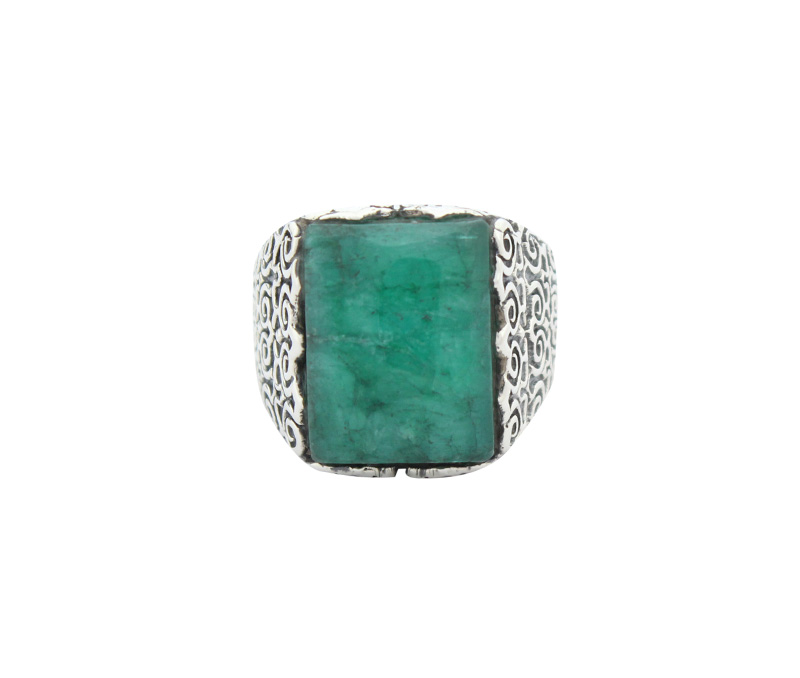 Vogue Crafts & Designs Pvt. Ltd. manufactures Thick Green Stone Silver Ring at wholesale price.