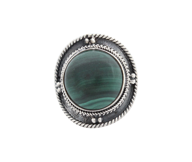 Vogue Crafts & Designs Pvt. Ltd. manufactures Round Green Stone Silver Ring at wholesale price.