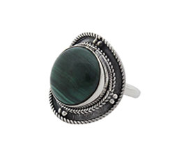 Vogue Crafts and Designs Pvt. Ltd. manufactures Round Green Stone Silver Ring at wholesale price.